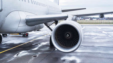 Outdoor airport apron passenger plane.の写真素材