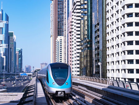 Metro line in Dubai, United Arab Emirates.