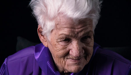 Portrait of serious senior woman against black background