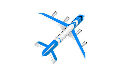 Airplane on white background. Airliner top view, flat lay. Vector. Passenger plane, sky flying aeroplaneのイラスト素材