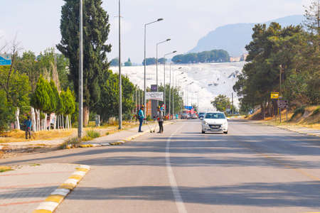Turkey, Pamukkale, June 21, 2021. Natural travertine in Pamukkale. Cotton castle in southwestern Turkey.のeditorial素材