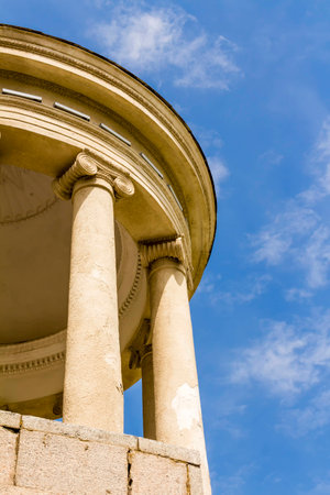 Via Santo Stefano and Portico Columns, Bologna, Italyの写真素材