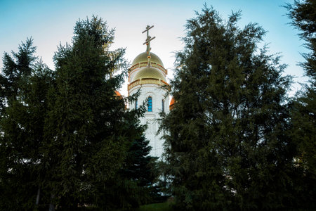 church,Church of the trees,Church behind trees,blue sky