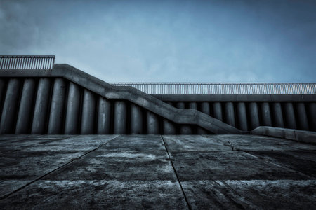 The embankment was faced with granite.Here there is a descent to the water.の写真素材