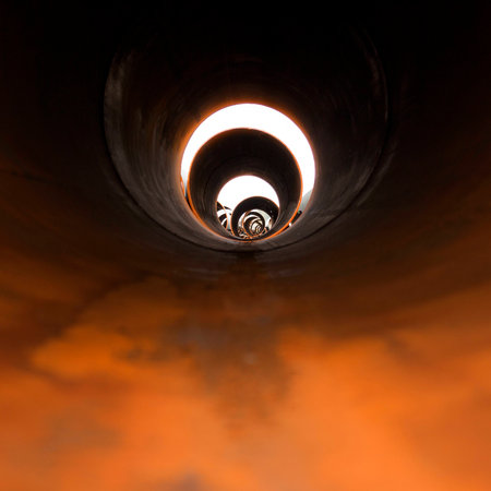 pipe metal texture inside,steel pipe,inside view,rusty pipesの写真素材