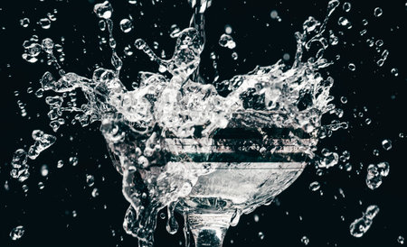 Ice cubes splashing into glass of water, isolated on white