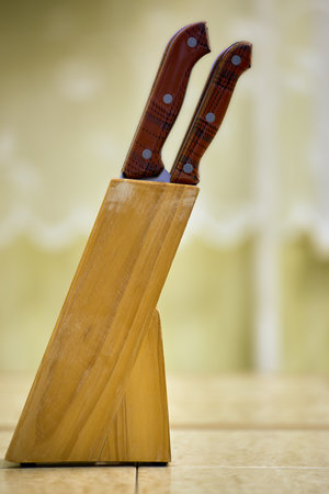kitchen knives on the tableの写真素材