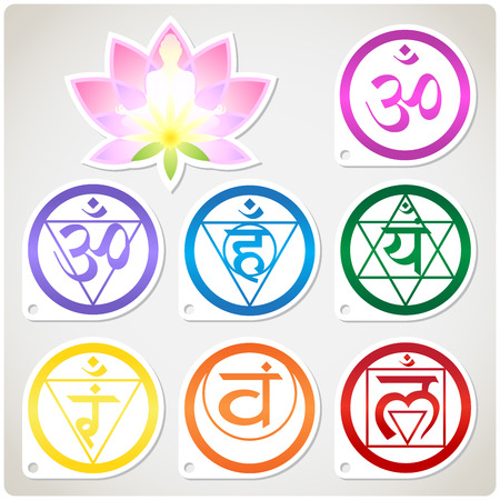 The character set of the chakras and the lotus - the spiritual practices of Buddhismのイラスト素材