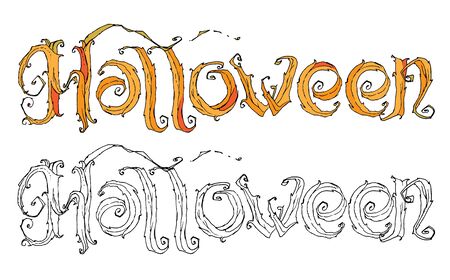 The word \"Halloween\" hand-drawing template for the design and printingのイラスト素材