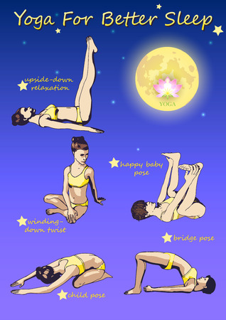 A set of complex visual exercise of yoga for better sleepのイラスト素材
