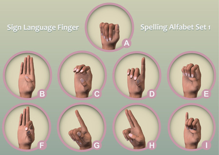 A set of symbol icons Fingerspelling - manual alphabets (also known as finger alphabets or hand alphabets) is the representation of the letters of a writing system.のイラスト素材