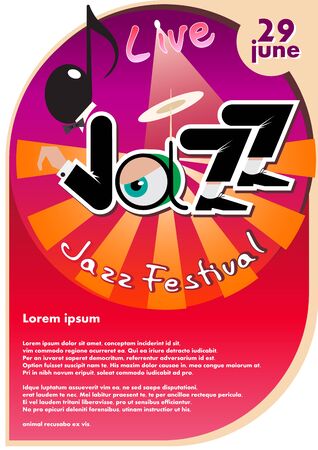 Jazz Festival poster illustrating abstract, colorful scene with creative in the form of parts of the human. Space for text and dates.のイラスト素材