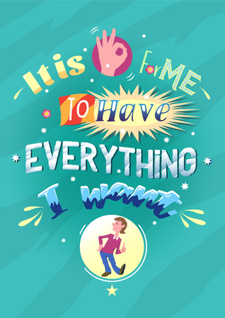 Positive affirmation.Vector hand drawn typography concept. T-shirt design or home decor element. Hand drawn inspirational, affirmations and encouraging quote. Vector isolated typography design element for greeting cards.のイラスト素材