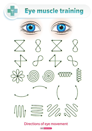Ophthalmological manual. Medical visual set of exercises to improve visual acuity by means of training eye muscles.のイラスト素材