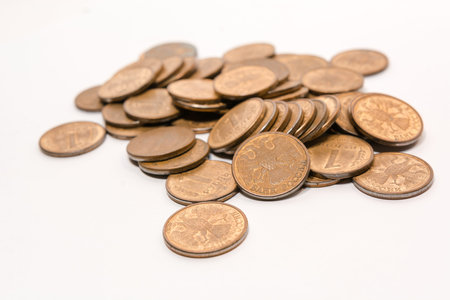 Russian ancient coins. Coins of the USSR. Coins on a white background. Coins close up.