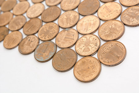 Russian ancient coins. Coins of the USSR. Coins on a white background. Coins close up.の写真素材
