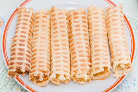 Dough for wafers. Production of dough for wafers. Ingredients for pastries.の写真素材