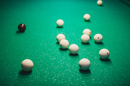 Sphere for playing billiards. Billiard table. Gambling billiards. Entertainment and rest in a pub.