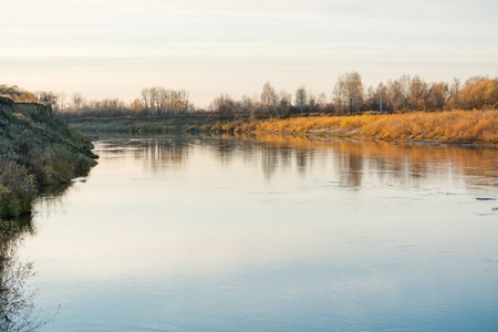 River in the fall. Gray weather in the fall. River in Siberia in the fall.の写真素材