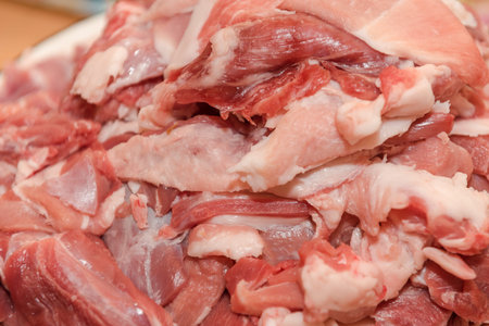 Background meat. Background meat. The texture of the meat. Fresh meat close up. Cut into pieces.