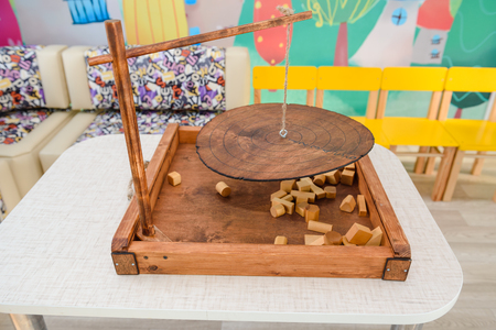 Children's game with figures on the board. A game with a cube. Educational strategic children's game.の写真素材