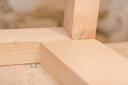 Wooden details. Details glued to each other. Carpentry workshop. Make of wood.