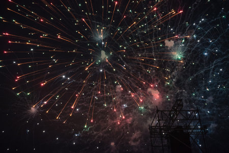 fireworks in the sky. fireworks on the black sky. closeup salute