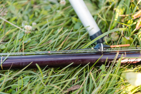 fishing gear. fishing rods. fishing rods standing on a fishing trip. landscape of a fisherman....