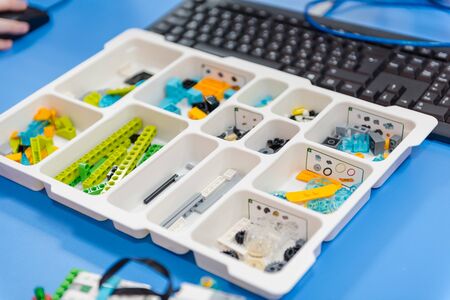 constructor for children. children are standing robots. children's entertainment. educational toys for children. constructorの写真素材