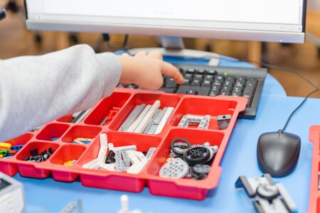 constructor for children. children are standing robots. children's entertainment. educational toys for children. constructorの写真素材