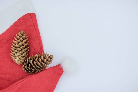 Christmas background. Santa Claus hat on a white background. Red Hatの写真素材