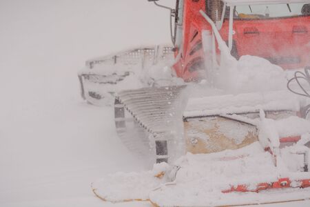 Level the ski slope. Technique for leveling the ski slope. Machine for leveling the snow slopes.の写真素材