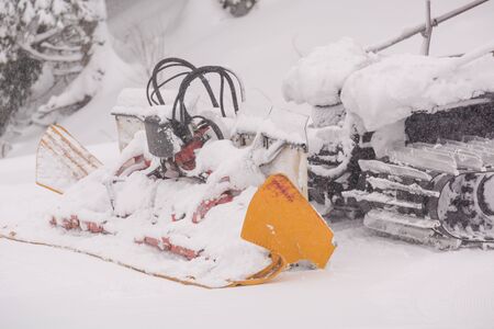 Level the ski slope. Technique for leveling the ski slope. Machine for leveling the snow slopes.の写真素材