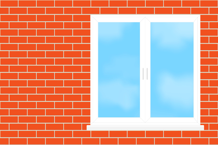 Vector illustration of window into a brick wall.のイラスト素材