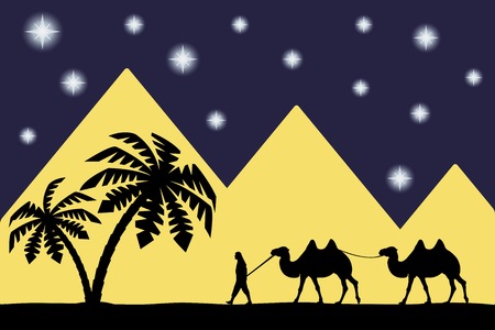 The man on the camel the pyramids のイラスト素材