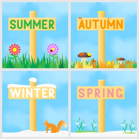A set of signs with the names of the seasons.のイラスト素材