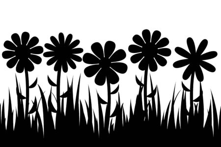 Seamless silhouette grass and flowers.のイラスト素材