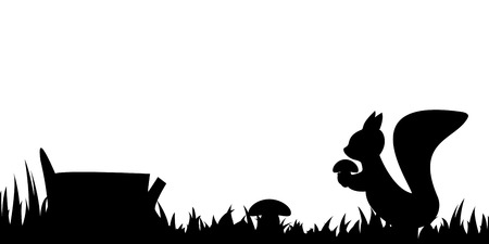 Silhouette of the squirrel in the grass.のイラスト素材