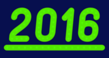 The inscription 2016 made of green lights. Vector illustration.