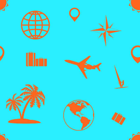 Seamless pattern of silhouettes on a theme of tourism and recreation.のイラスト素材