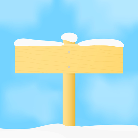 Wooden signpost in winter against the blue sky.のイラスト素材