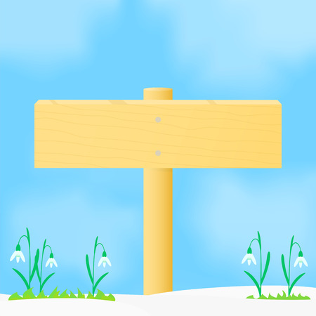 Wooden pointer in the spring against the blue sky.のイラスト素材