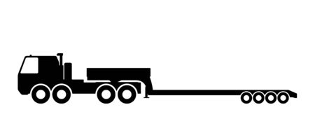 Silhouette of a truck with a trailer on a white background.のイラスト素材