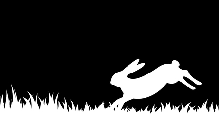 Vector illustration of a silhouette of a hare in the grass.のイラスト素材