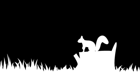 The silhouette of a squirrel on a tree stump.のイラスト素材