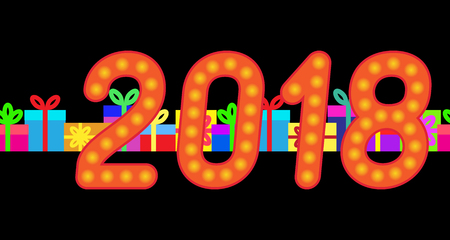 2018 and gift boxes on a dark background.のイラスト素材