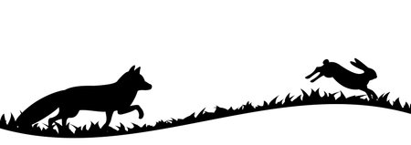 Silhouette of fox and hare in the grass.のイラスト素材
