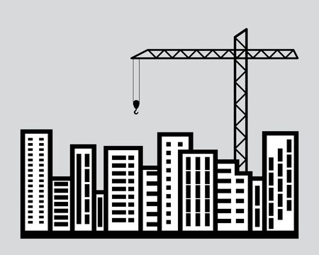 Construction crane on the background of houses.のイラスト素材