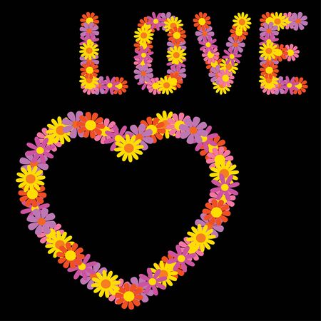 Lettering Love and heart made of flowers.のイラスト素材