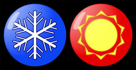 Set of glass buttons with sun and snowflakes emblem.のイラスト素材